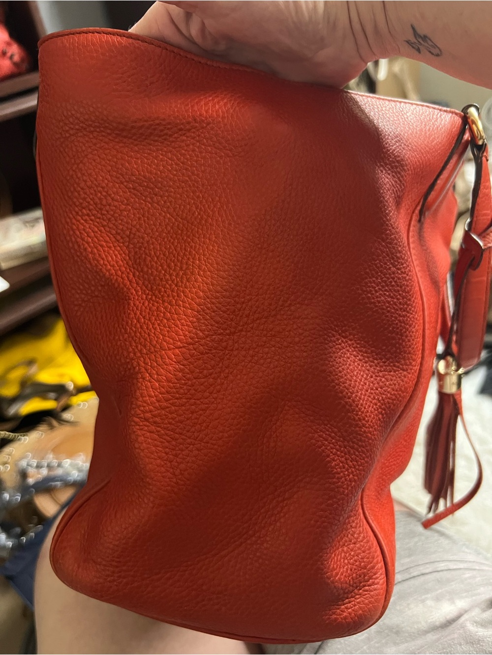 Gucci Large SoHo Red Pebbled Leather with Gold Hardware and Tassel - Picture 7 of 10